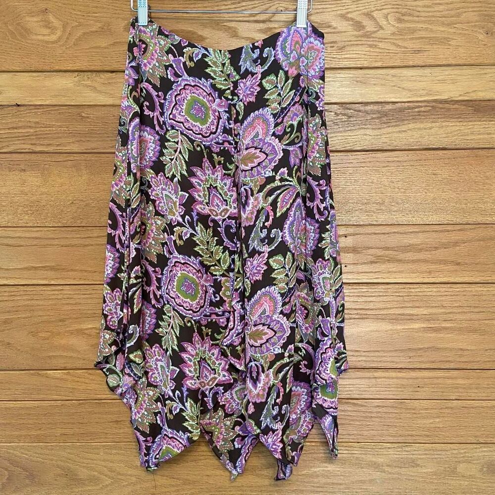 Vintage 90s silk Jones New York paisley print asymmetric hem skirt
